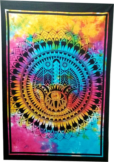 Purpledip Cotton Wall Poster Beach Throw 'Hamsa, Hand Of Fatima': Bohemian Wall Hanging Tapestry (20