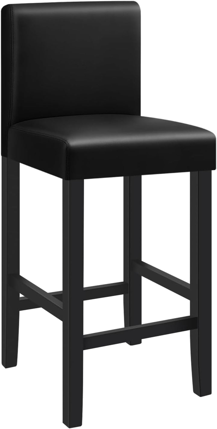 WOLTU Barhocker 2er Set, mit Lehne, Massivholz+Kunstleder, Schwarz | Barstuhl mit Fussstütze, Bistro