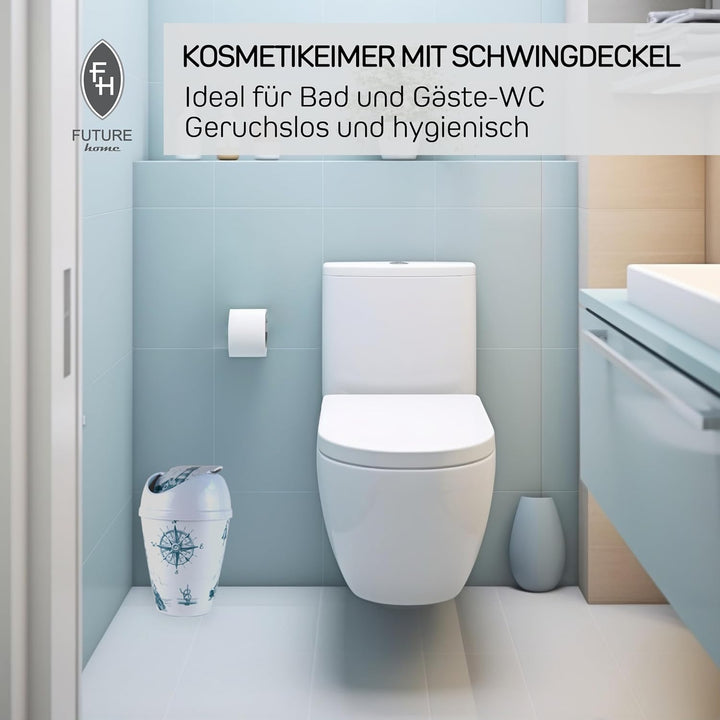 FH - Mülleimer Bad, WC Badezimmer Mülleimer Leuchtturm Motiv - Badezimmer Zubehör, Bad Accessoires,