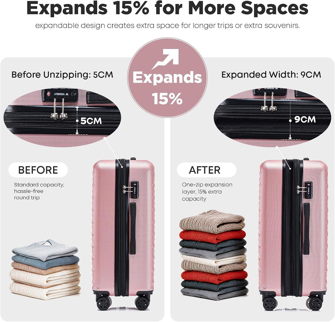 Reisekoffer Suitcase, Erweiterbarer Hartschalenkoffer Trolley mit TSA-Schloss und hochwertigem YKK-R