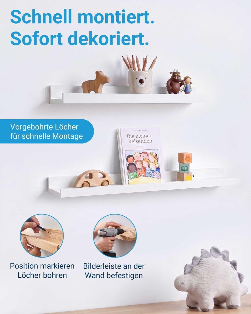 PHOTOLINI Wandregal stabiles MDF-Holz Weiss 70 cm, Schweberegal, 2er Set, modernes Design, Bilderlei