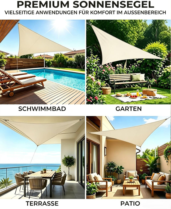 Sonnensegel Dreieckig 3x4x5m Wasserdicht, Sonnenschutz Windschutz, Premium HDPE Wetterbeständig Atmu