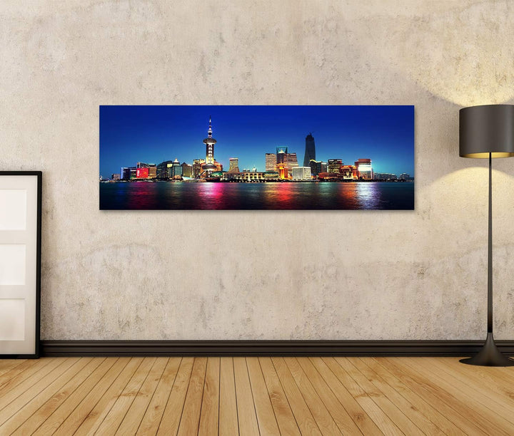 islandburner Bild auf Leinwand Shanghai Neonlichter Nacht China Bilder Wandbilder Poster Leinwand 12