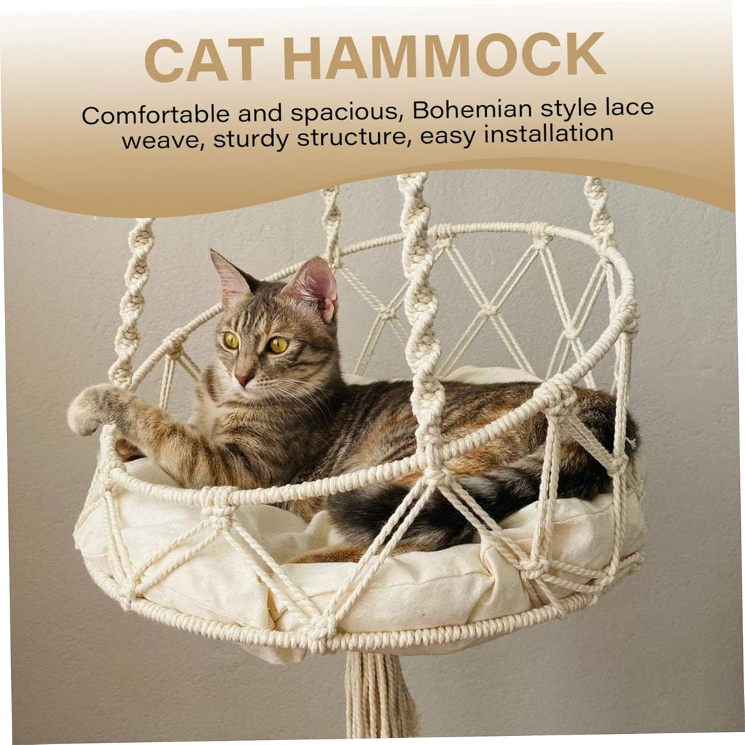 Baobiutin Katze Hängematte, Boho Macrame Design, Robust, Baumwolle, L 130 x B 40 x H 10 cm
