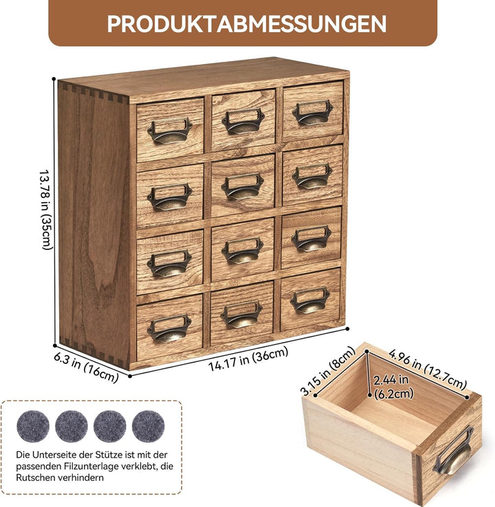 KIRIGEN Wooden Desk Storage Cabinet 12 Schubladen Mini Chest mit Metallgriffen Desktop Organizer Sto