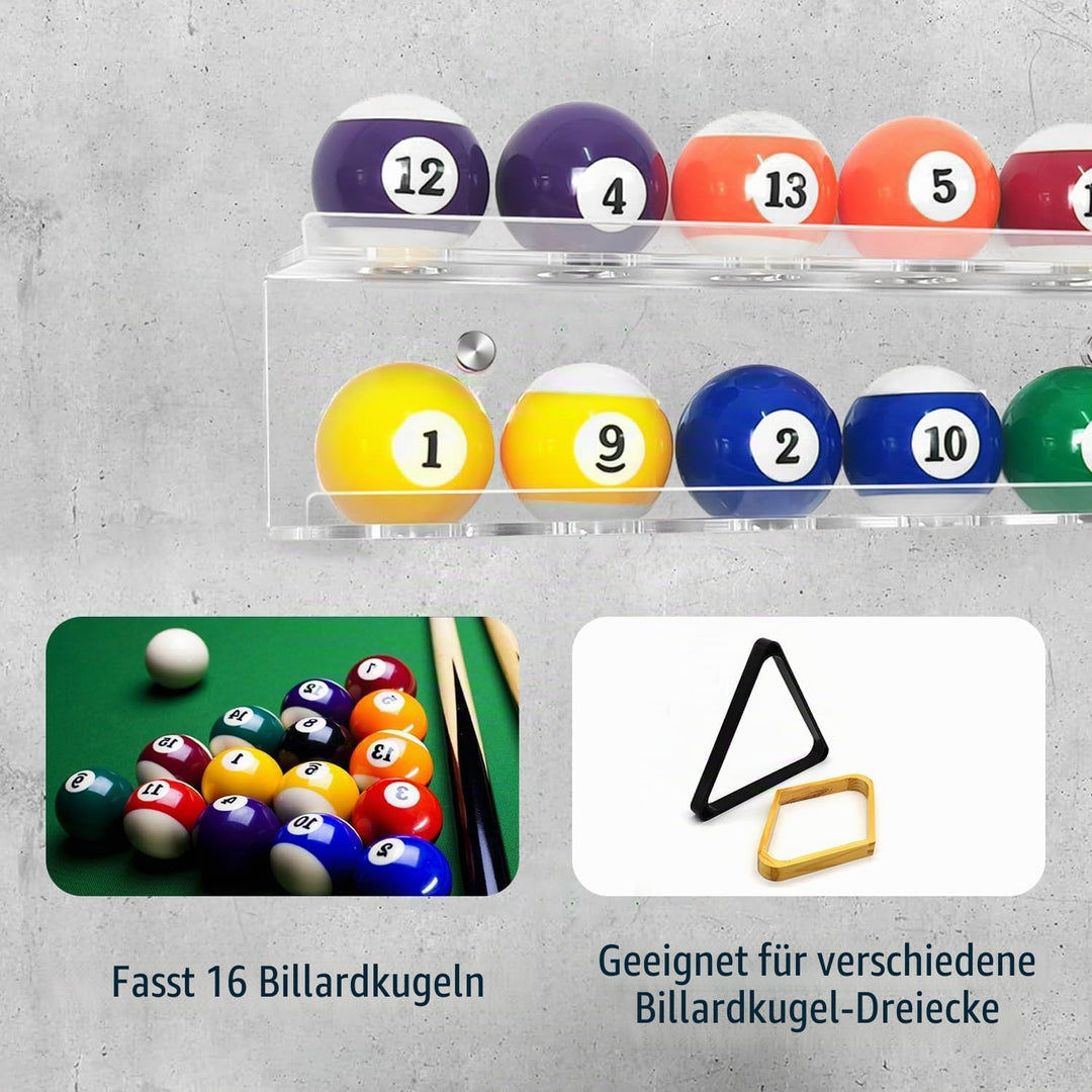 Acryl Pool Rack &amp; Ball Halter Wandhalterung für 16 Billard, Dreieck, Queuekugel