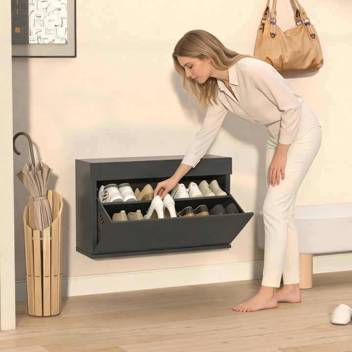VEEHAUS Schuhschrank Metall Wandmontage, 1 Klappe, Grosse Grössen 35-47 | Nur 25 cm tief, Stapelbar