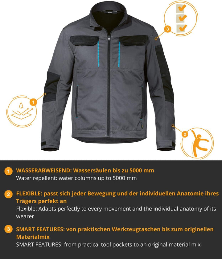 Uvex Tune-up Softshell-Arbeitsjacke für Herren - atmungsaktiv & wasserabweisend S Grau, S Grau