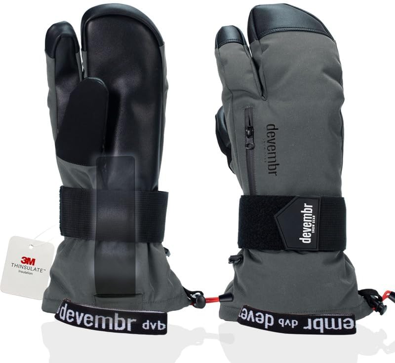 devembr 3-Finger-Skihandschuhe mit Handgelenkschutz, Warme Snowboardhandschuhe für Herren und Damen