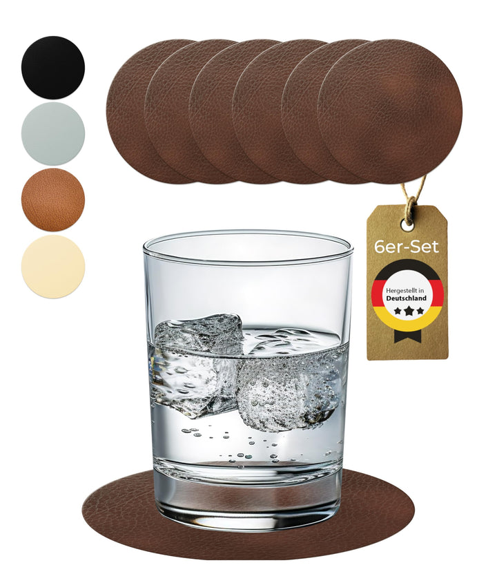 Lederfabrik Garnier® Untersetzer Gläser rund 6er-Set - rutschfest & Abwaschbar - Perfekter Tischschu