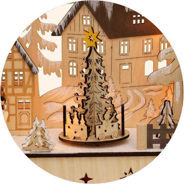 Dekohelden24 LED Holz Schwibbogen mit bewegtem Weihnachtsbaum, Motiv: Laternenkinder, L/B/H ca. 45 x