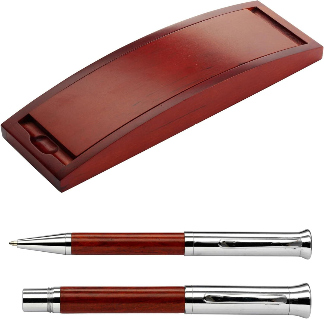 Schreibset 'Juist' aus Rosenholz - Holz-Etui, Kugelschreiber, Rollerball
