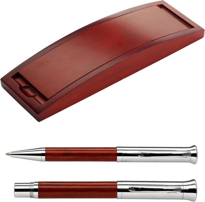 Schreibset 'Juist' aus Rosenholz - Holz-Etui, Kugelschreiber, Rollerball
