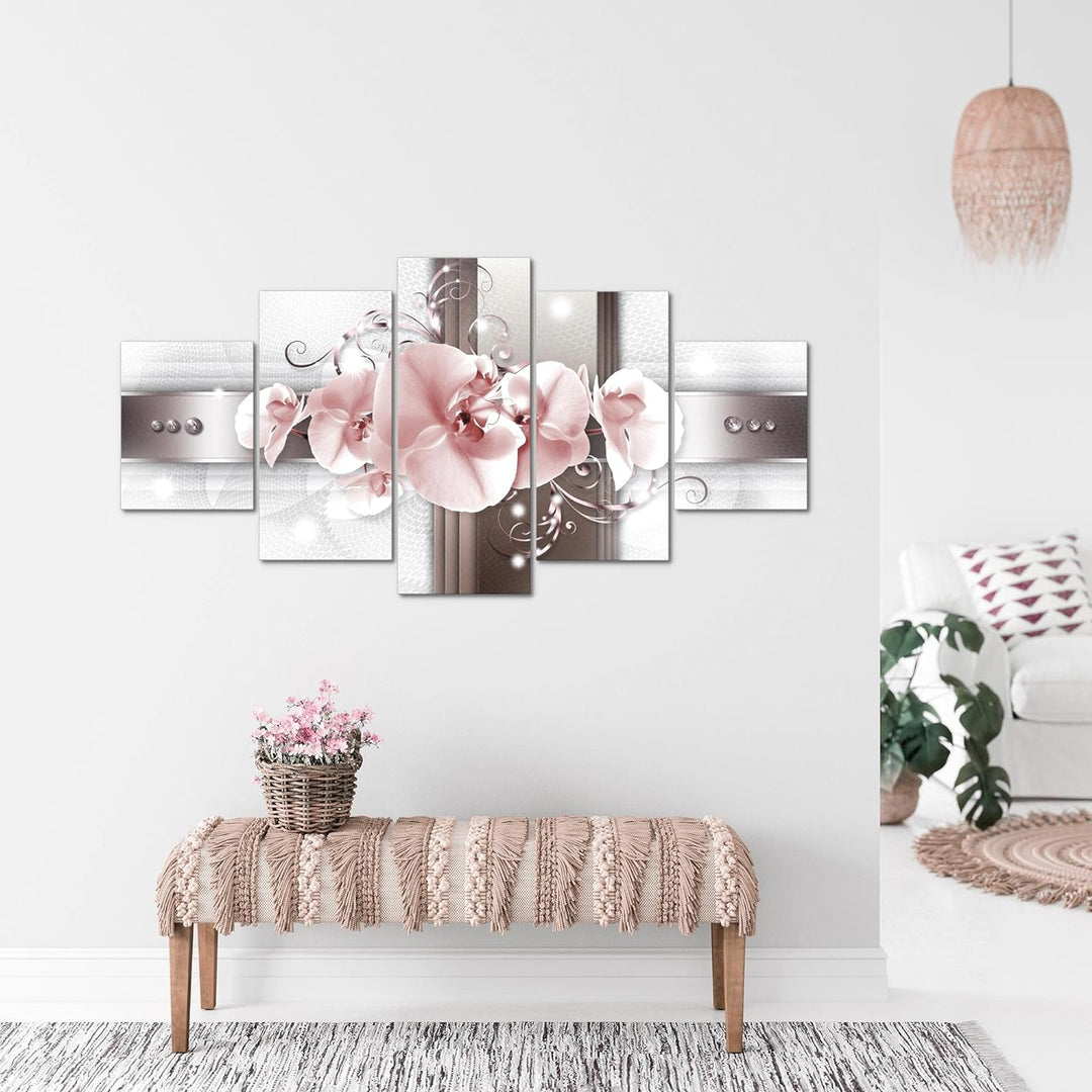 Runa Art - Bilder Blumen Orchidee 200 x 100 cm 5 Teilig XXL Wanddekoration Design Grau Rosa 008351b