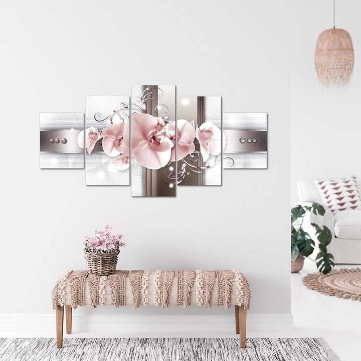 Runa Art - Bilder Blumen Orchidee 200 x 100 cm 5 Teilig XXL Wanddekoration Design Grau Rosa 008351b