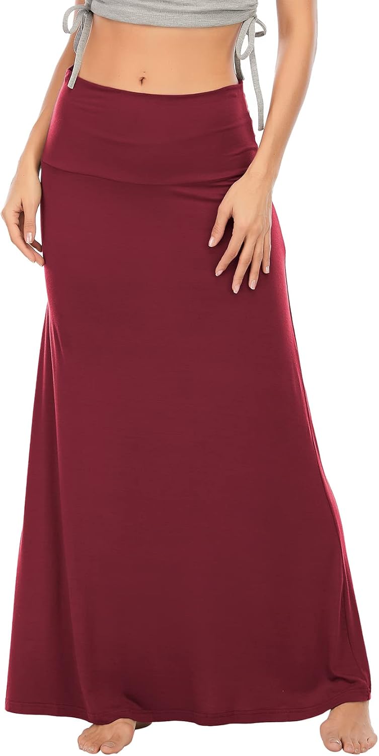 Durio Rock Maxirock Lang Damen Rock Weich Sommerrock Elegant Freizeitrock mit Hohem Bund Elastisch S