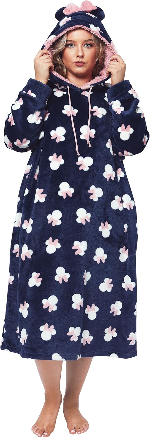 Disney Damen Bettdecke Kapuzenpullover Übergrosse Fleece Minnie Maus Blau Einheitsgrösse