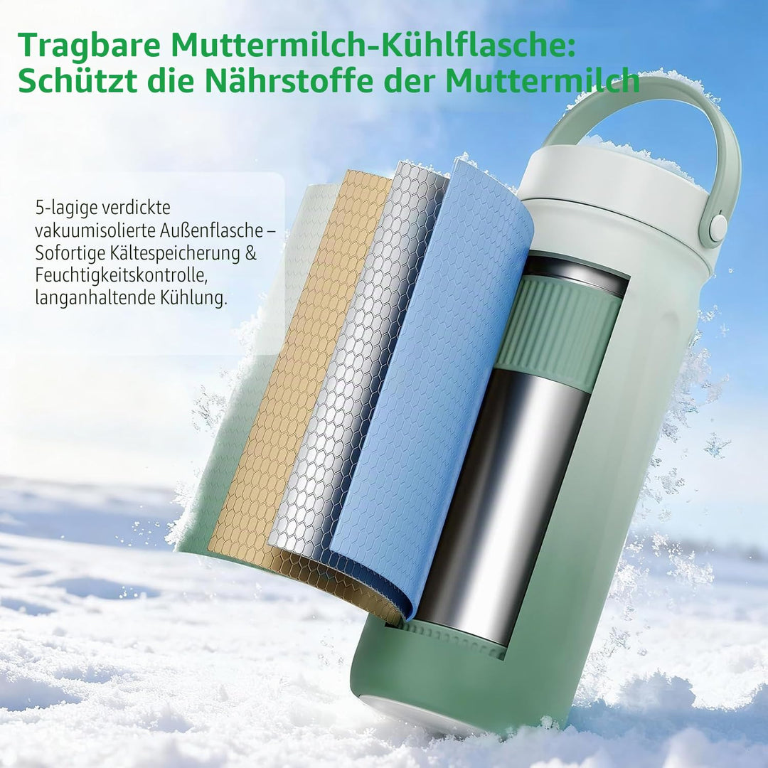 Muttermilch Kühlbox Tragbar mit 2x300ml Flaschen – 24h Kühlen &amp; Warmhalten, 360° Isolierung – Stillz