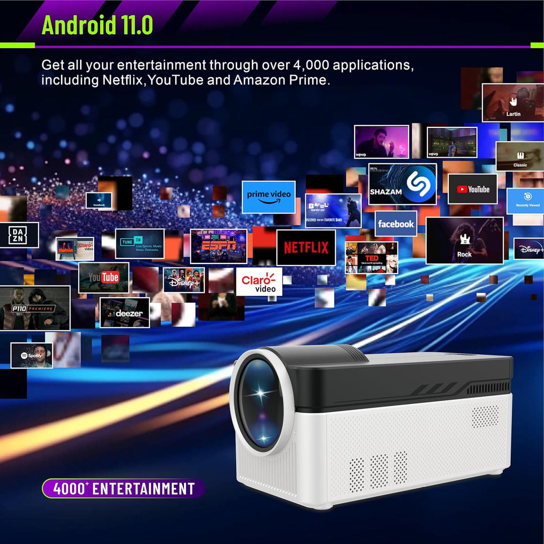 LQWELL® Beamer, Heimkino Projektor 1080P, unterstützt WiFi 6, BT5.4, 8K-Wiedergabe mit Android OS, 2