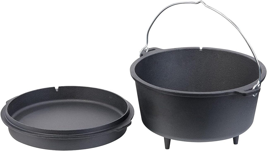 Rosenstein & Söhne Dutch Ofen: Dutch Oven aus Gusseisen mit Standfüssen, 2in1-Deckel & -Pfanne, 9 l
