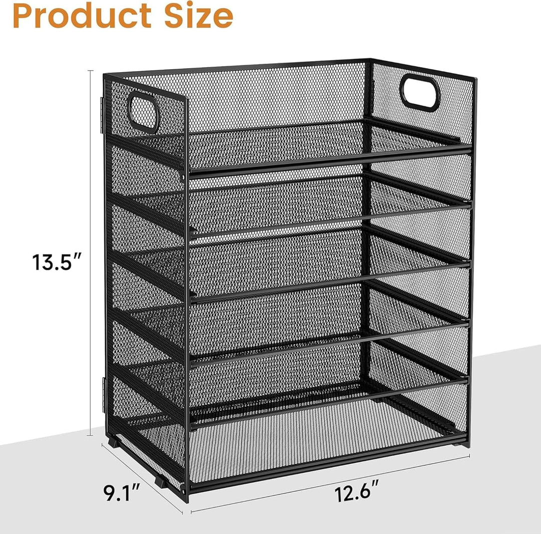 6 Ebenen Papier Organizer Briefablage Organizer, Mesh Metall Schreibtisch Akten Organizer mit Griff,