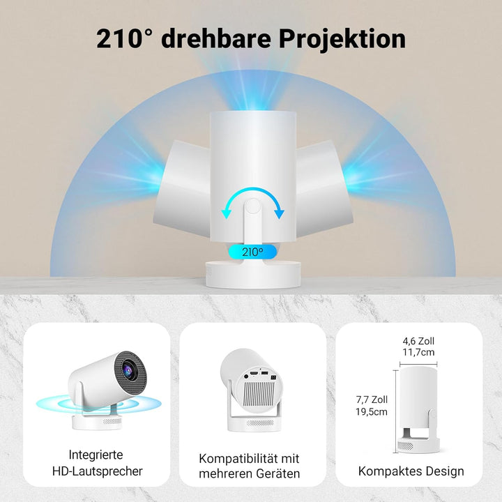 Mini Beamer,4K 1080P Smart Beamer,Projektor Tragbarer mit WiFi 6 und Bluetooth 5.4,Auto Trapezkorrek