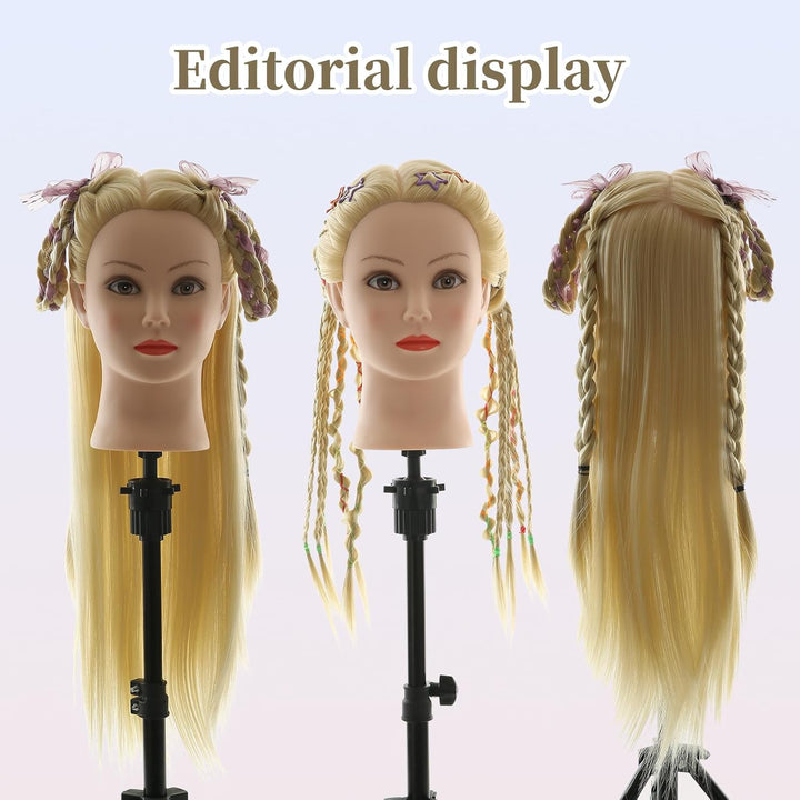 Frisierkopf 100% Synthetisches Haar übungskopf Friseur 26” Trainingsköpfe Puppenkopf Friseur Kopf Mi