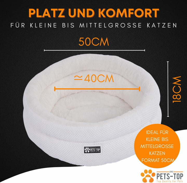 One PETS-TOP Katzenbett Rund Flauschig – Weiches Katzenkissen – Schlafplatz für Katze & Kleiner Hund
