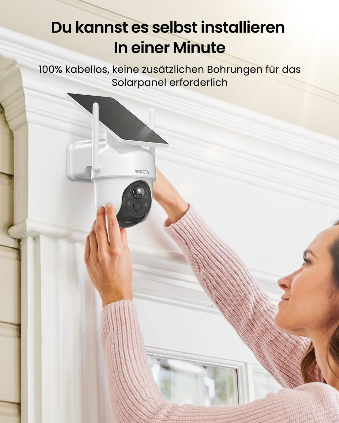 ARCCTV Überwachungskamera Aussen Set, Batteriebetriebene Kamera mit Solar 4-Kam-Set, 4-Kam-Set