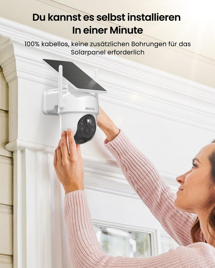 ARCCTV Überwachungskamera Aussen Set, Batteriebetriebene Kamera mit Solar 4-Kam-Set, 4-Kam-Set