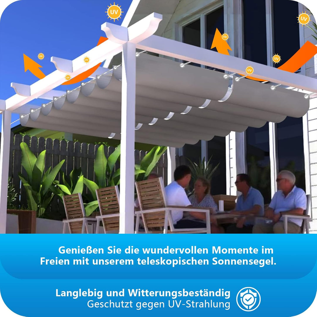 Einziehbare Wellen Sonnensegel Wasserdicht Rechteckig mit Ösen 1 Stück,Markisenstoff UV Schutz 95%,S