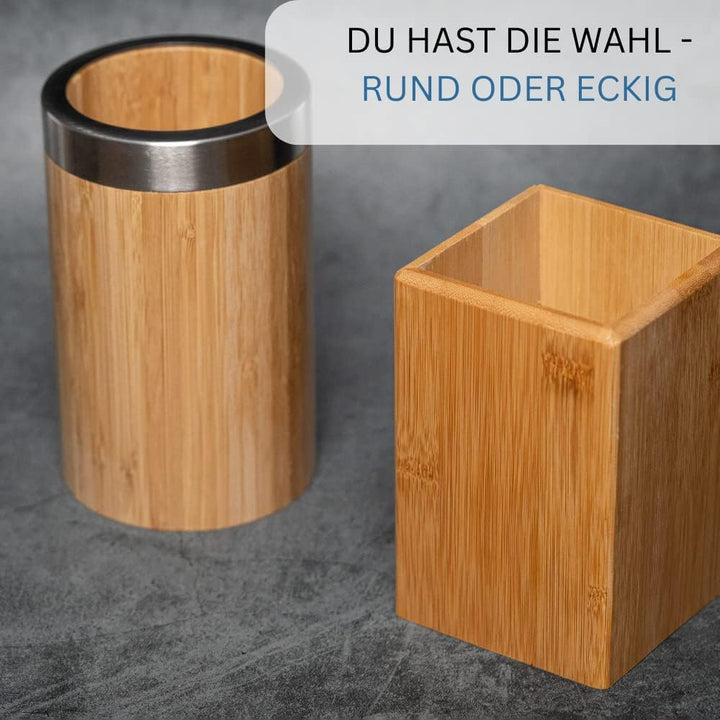 Westmark Utensilienhalter/Küchen-Organizer, rund, mit Edelstahlrand, Masse: ø10 x 16 cm, Bambus/Edel