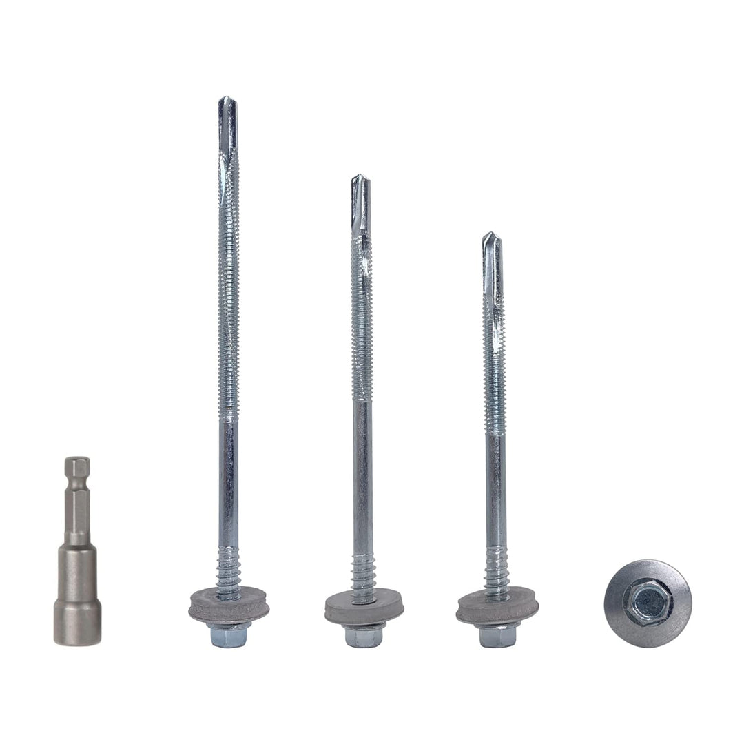 (60 Stück) Verzinkter Stahl, Sechskantkopf selbstbohrende 5,5 x 130 mm Schrauben mit EPDM Unterlegsc