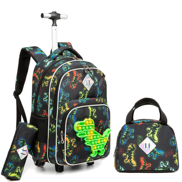 HTgroce Pop it Trolley Rucksack Kinder Jungen, Dinosaurier Kinder Trolley Schultasche mit Rollen Ruc