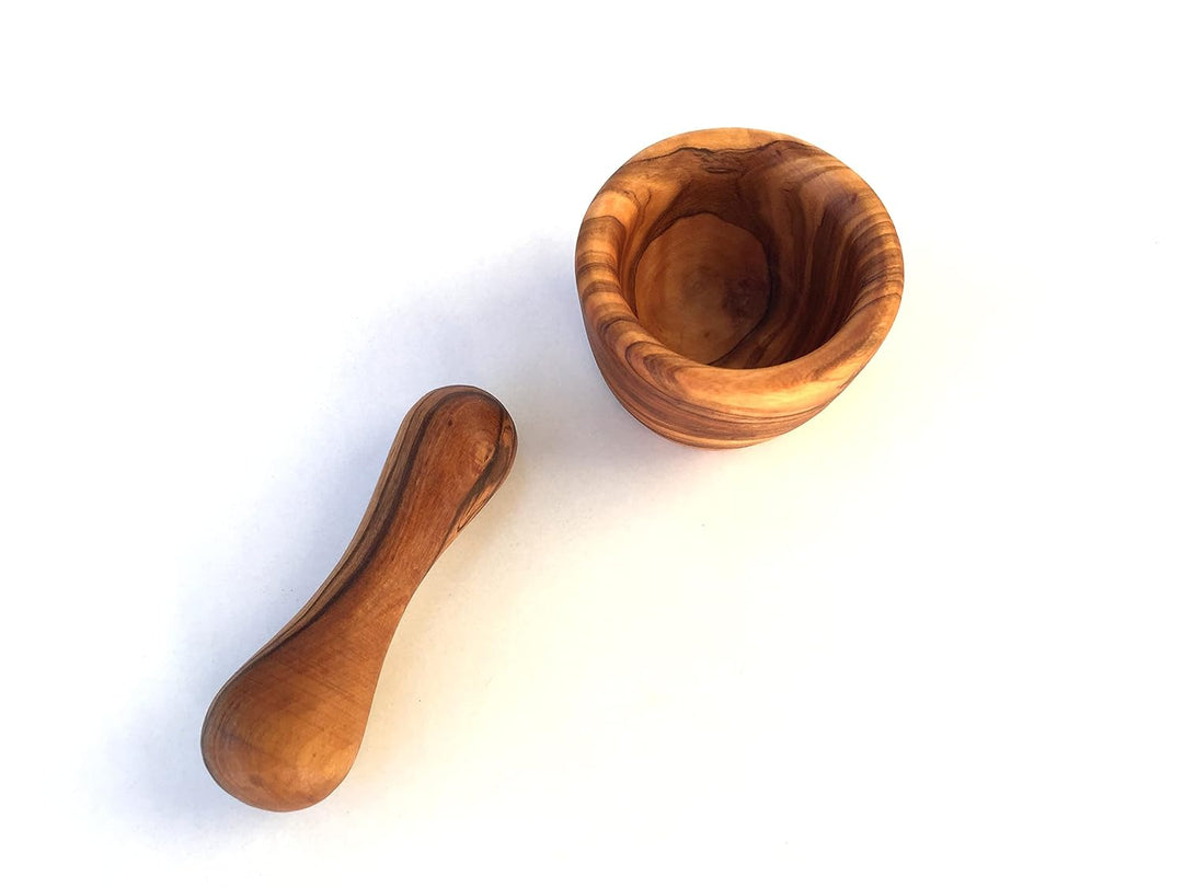 Mini Mörser mit Stössel, Küchenmörser, Gewürzmörser, handgemacht aus Olivenholz