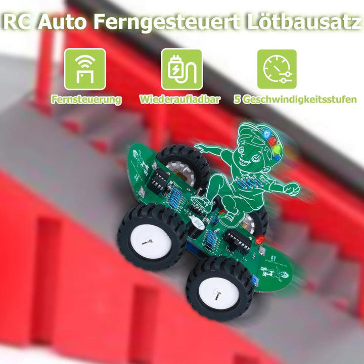 RC-Auto Elektronik Bausatz, 360° rotierendes Ferngesteuertes Auto Lötset STEM Löten Lernen DIY Lötpr