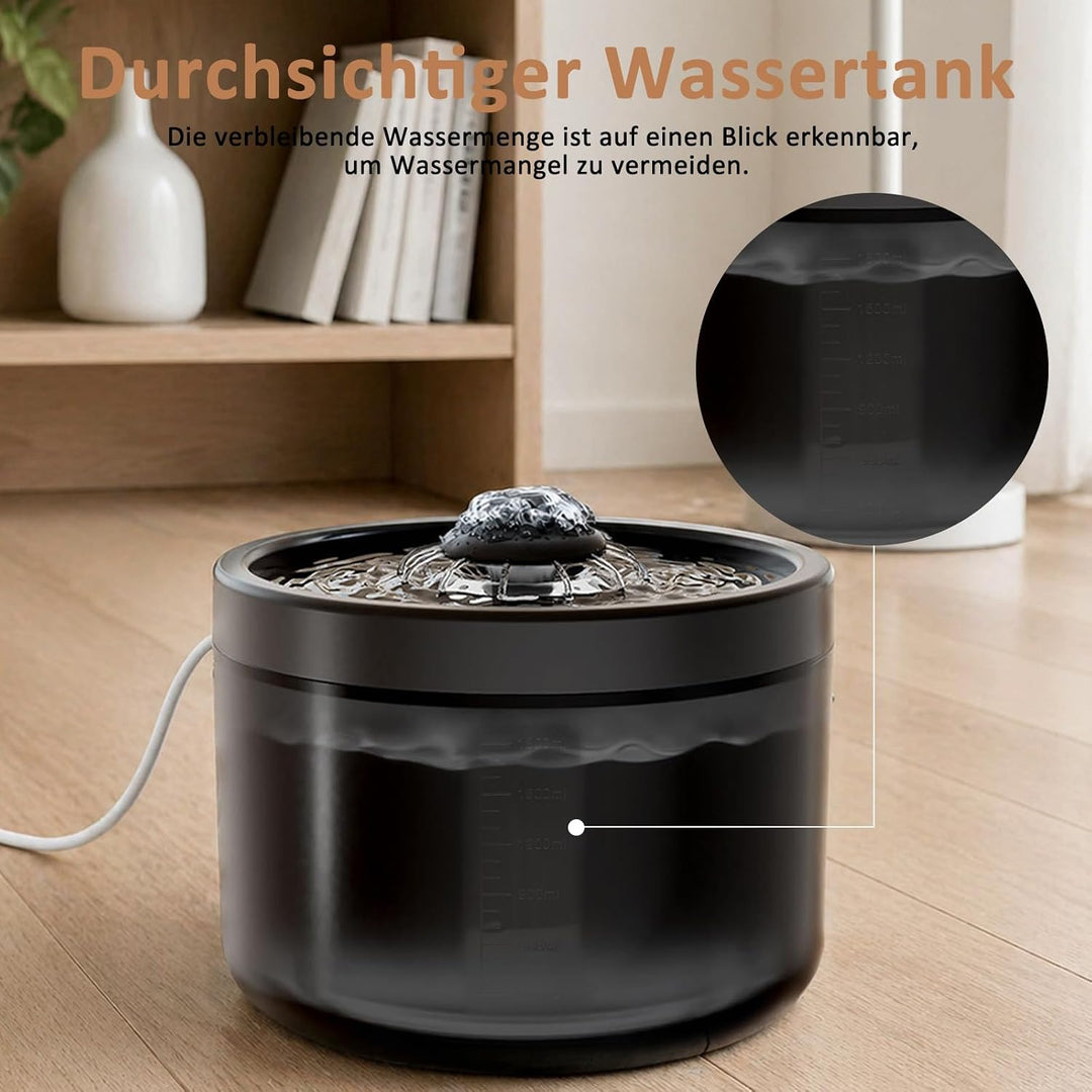 Kompakter Leiser Katzenbrunnen 1,8L Mehrschichtfilter Zirkulation Schwarz, Schwarz