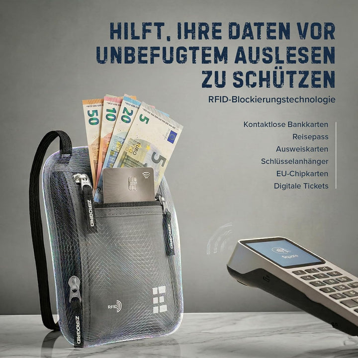 Brusttasche Brustbeutel mit RFID Blocker Reisegeldbeutel Reisedokumententasche EINWEG Einheitsgrösse