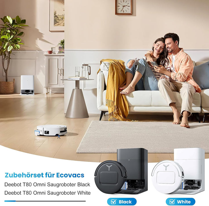 18 Stück Zubehörset für ECOVACS DEEBOT T80 Omni Saugroboter, 1 Gummi-Hauptbürste, 4 Filters, 2 Wisch