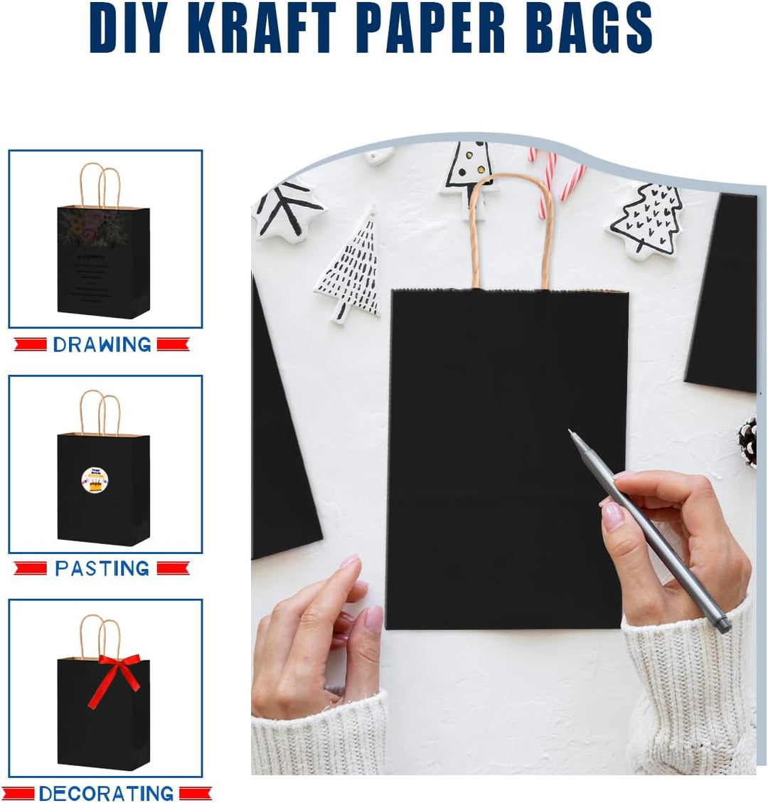 Gcardist 600 Stück Schwarzes Geschenk Taschen mit Griffen Bulk8.3"x6"x3.15" Zoll kleine Grösse Kraft