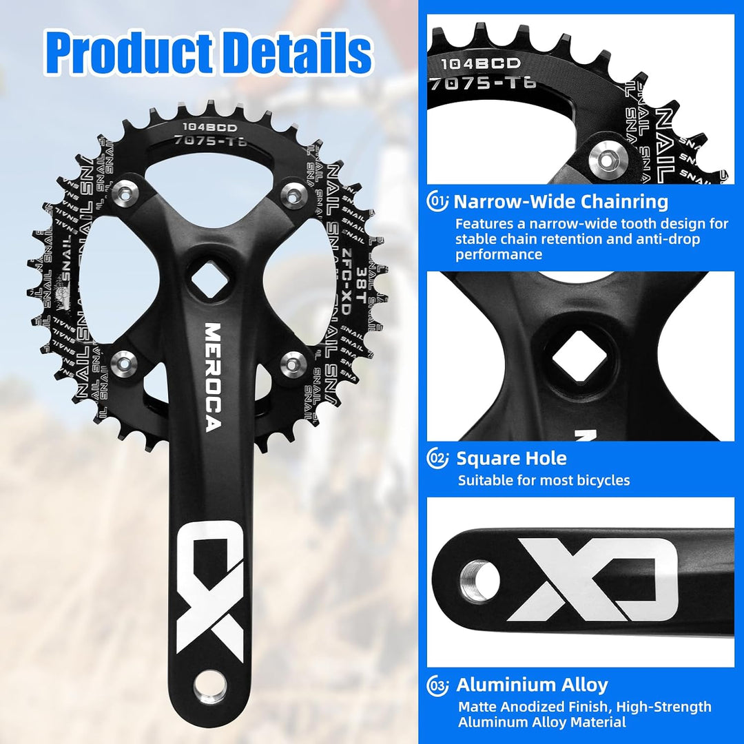 ZTZ Mountainbike 170 mm Kurbelgarnitur mit 104 BCD 32/34/36/38T Kettenblatt, Aluminiumlegierung MTB