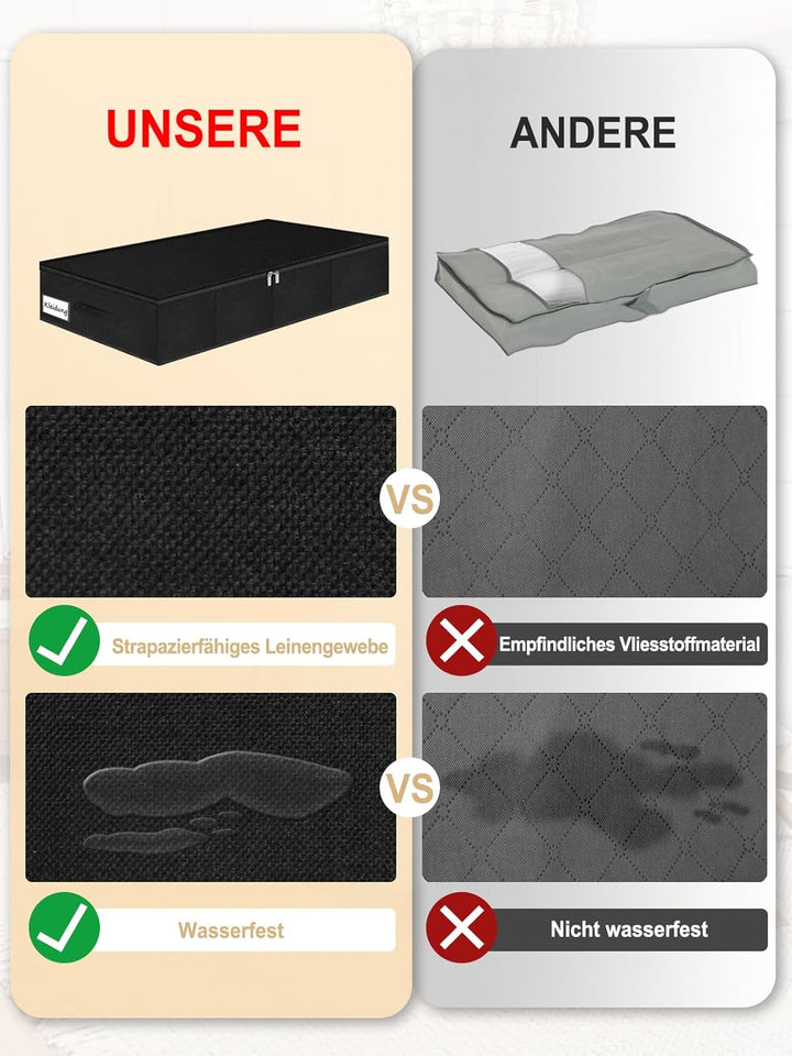 JUPELI Aufbewahrungsbox mit Deckel, 2 Stück Bettkasten Aufbewahrung, Stabile Seitenwände und Boden,