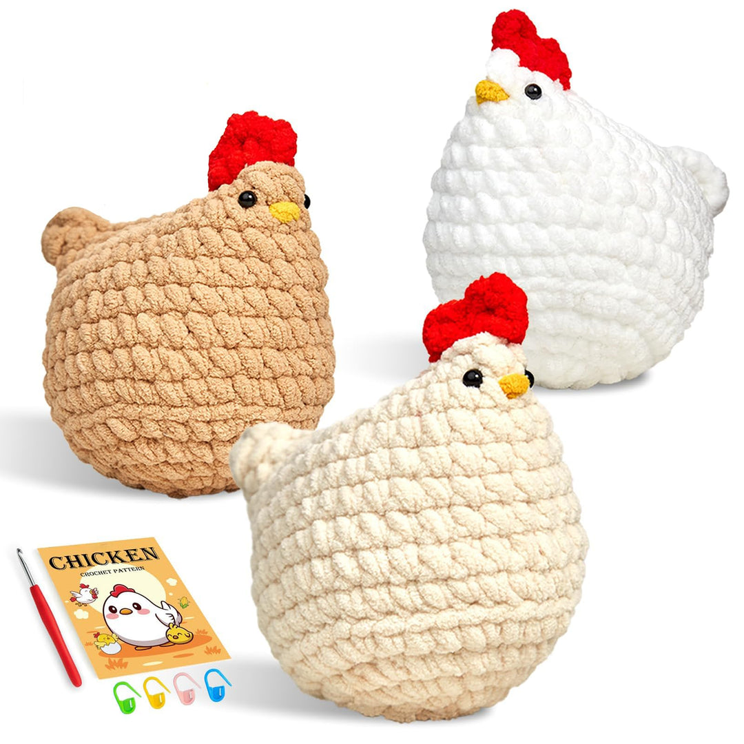 Xanewza Häkelnadel-Set für Anfänger, Starter-Set mit Videokurs, 3 Pcs Huhn Tiere Häkeln Kits mit Anl