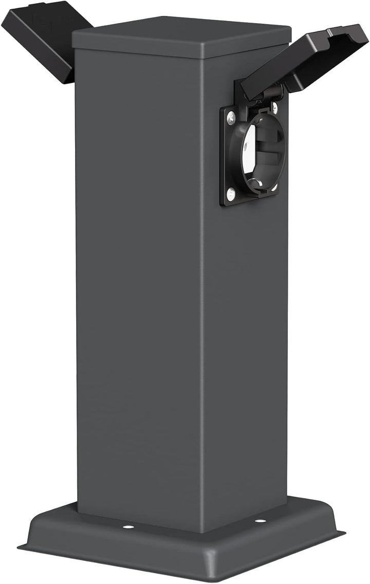ledscom.de Garten Steckdosensäule Polly, wetterfest, IP44, 2-Fach, anthrazit, eckig, 27 cm, 3 STK. 3