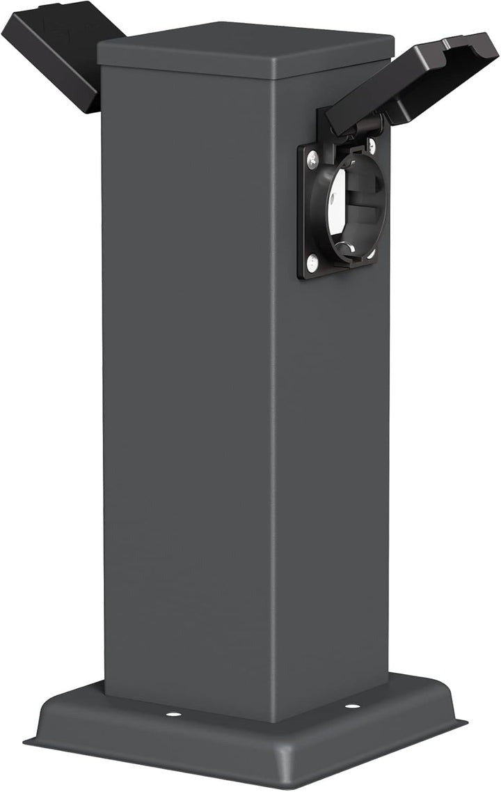 ledscom.de Garten Steckdosensäule Polly, wetterfest, IP44, 2-Fach, anthrazit, eckig, 27 cm, 3 STK. 3