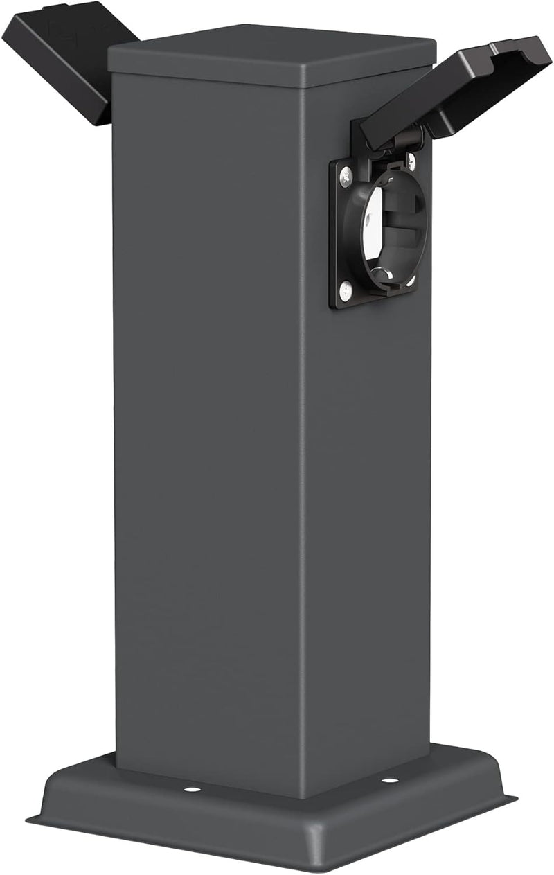 ledscom.de Garten Steckdosensäule POLLY, Outdoor, IP44, 2-fach, anthrazit, eckig, 27 cm, 2 Stk. 2 St