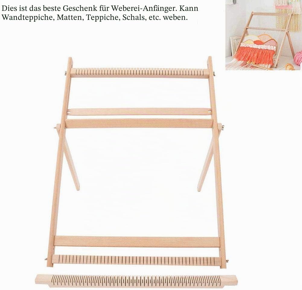 BHDD Webstühle mit Ständer, Multi-Handwerk Webstuhl Kit Verstellbarer Webrahmen Massivholz Abdeckung