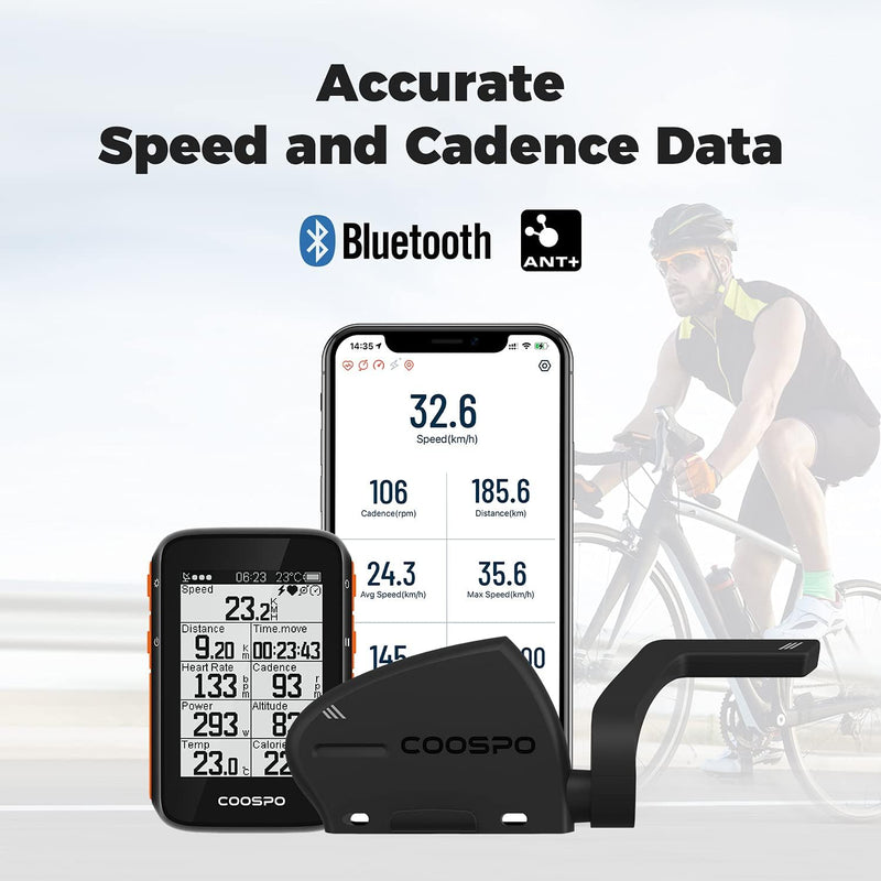 COOSPO Trittfrequenzsensor und Geschwindigkeitssensor Bluetooth ANT+ RPM Fahrrad Cadence Speed Senso