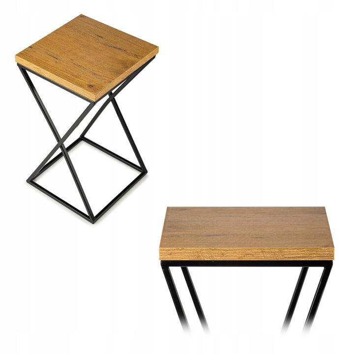 Pflanzenständer Metall 40 cm Hoch - Stabiler und Fester Blumenhocker mit Eiche Optik MDF-Platte auf