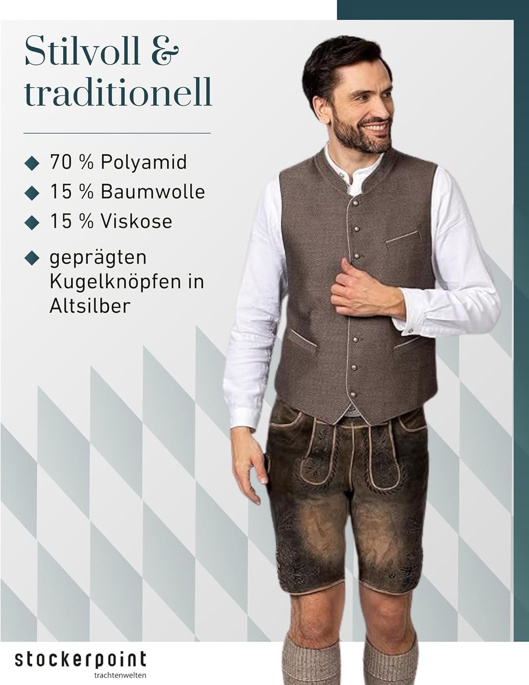 Stockerpoint Herren Loris Trachtenweste 46 braun, 46 braun